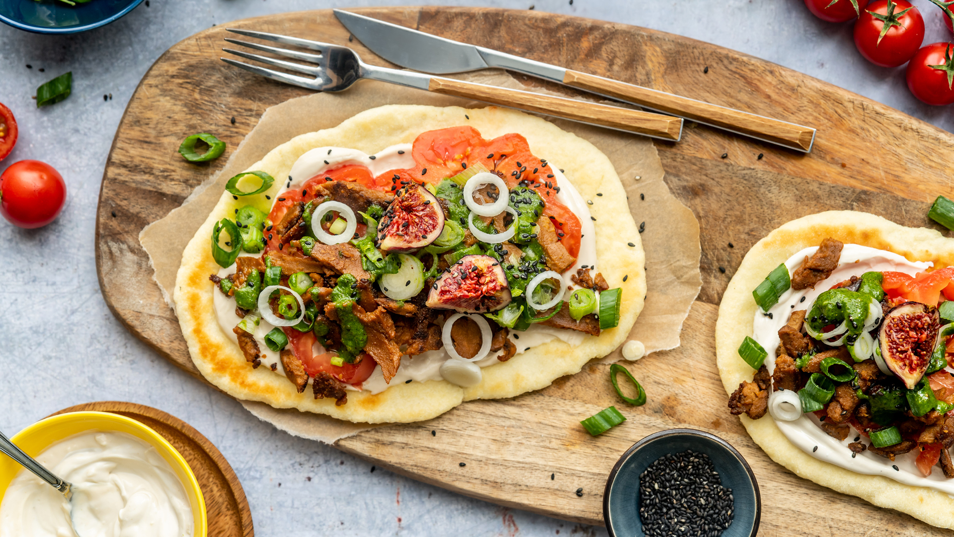 Flatbread mit endori veggie kebab koriander paprika