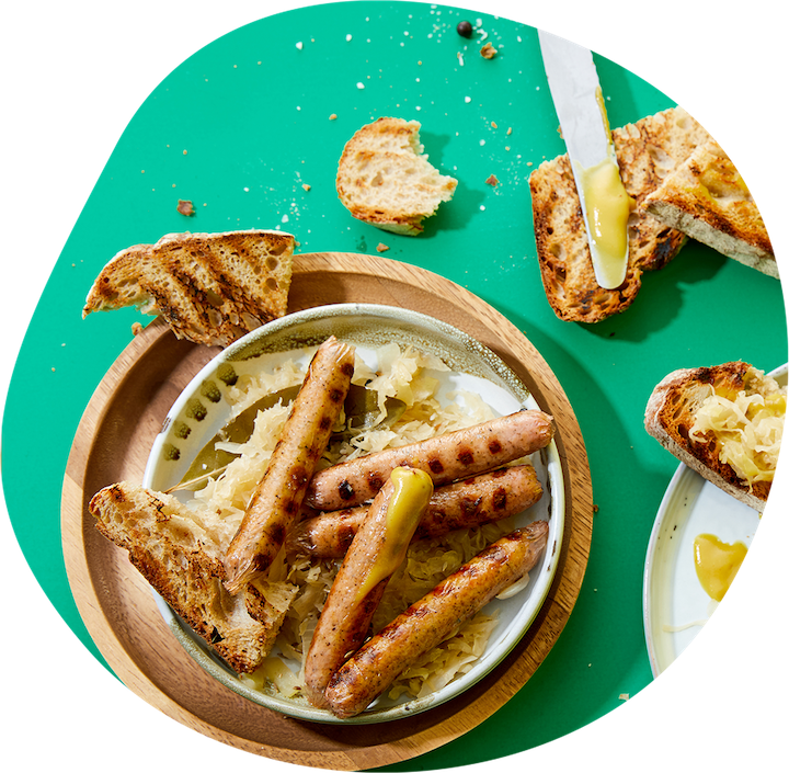 endori veggie mini bratwurst with sauerkraut and bread endori veggie mini bratwurst with sauerkraut and bread