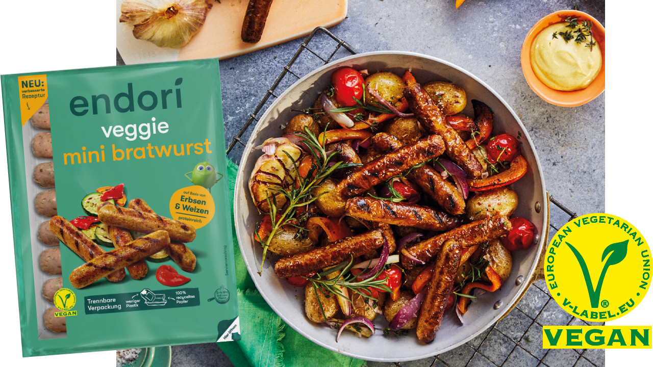 Bratwurstpfanne mit endori veggie mini bratwurst Bratwurstpfanne mit endori veggie mini bratwurst